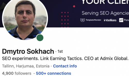 Dmytro Sokhach SEO influencer LinkedIn profile